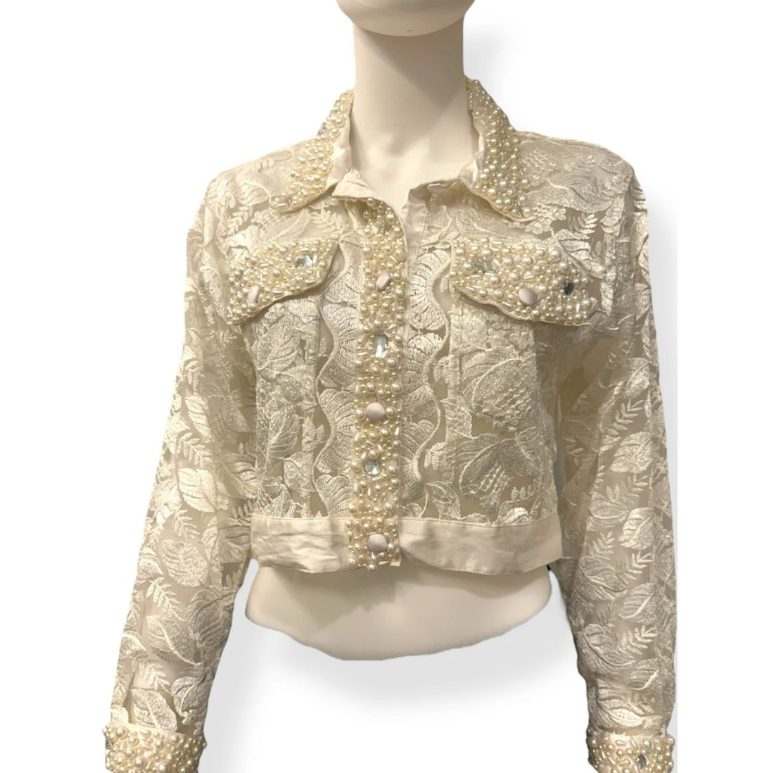 Pre-Owned Women’s Flying Down to Rio Embroidered Lace & Pearl Jacket - Size M (1 of 5)