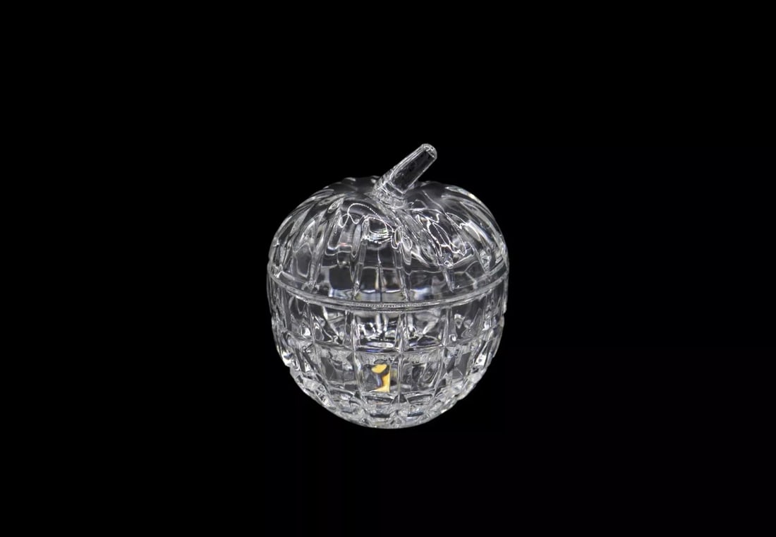 Vintage West German Lead Crystal Apple Shaped Condiment Lidded Jar (1 of 3)