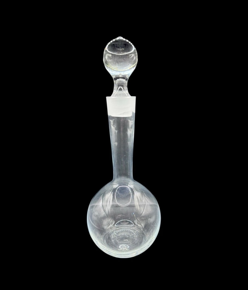Vintage Clear Glass Round Bubble Decanter with Solid Glass Stopper MCM Style (1 of 4)