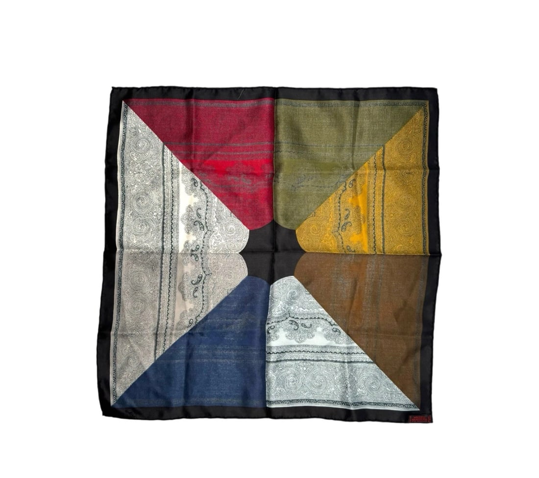 Vintage Superba Japan 100% Silk Hand Rolled 8 Color Paisley Design Pocket Square: The Vintage Superba Japan 100% Silk Hand Rolled 8 Color Paisley Design Pocket Square is a luxurious and stylish accessory for men. Made in Japan, this designer pocket square features a beautiful paisl