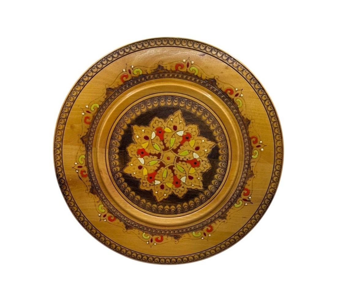 Vintage Handmade Wooden Decorative Plate from Bulgaria Pyrography Folk Art (1 of 3)