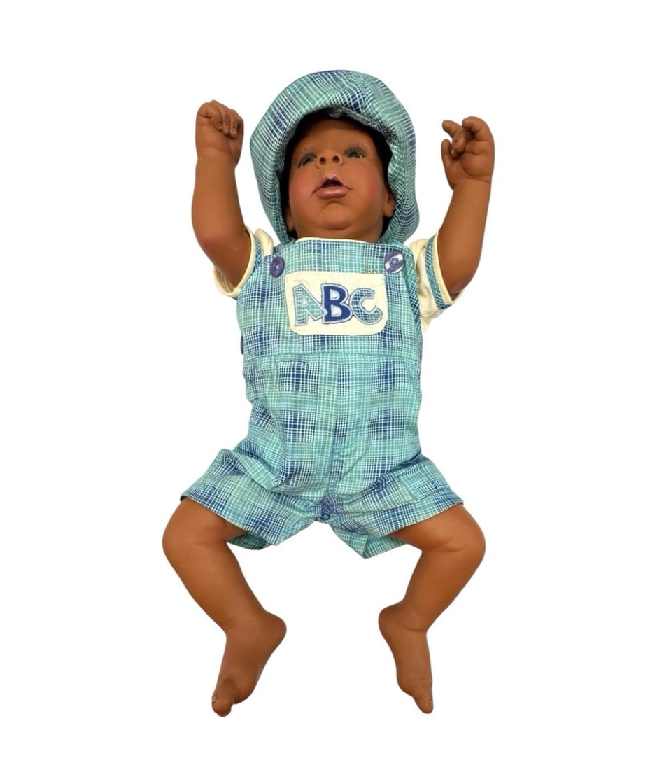 Vintage Danbury Mint African American Large Vinyl Baby Boy Doll W/ Overalls (1 of 3)