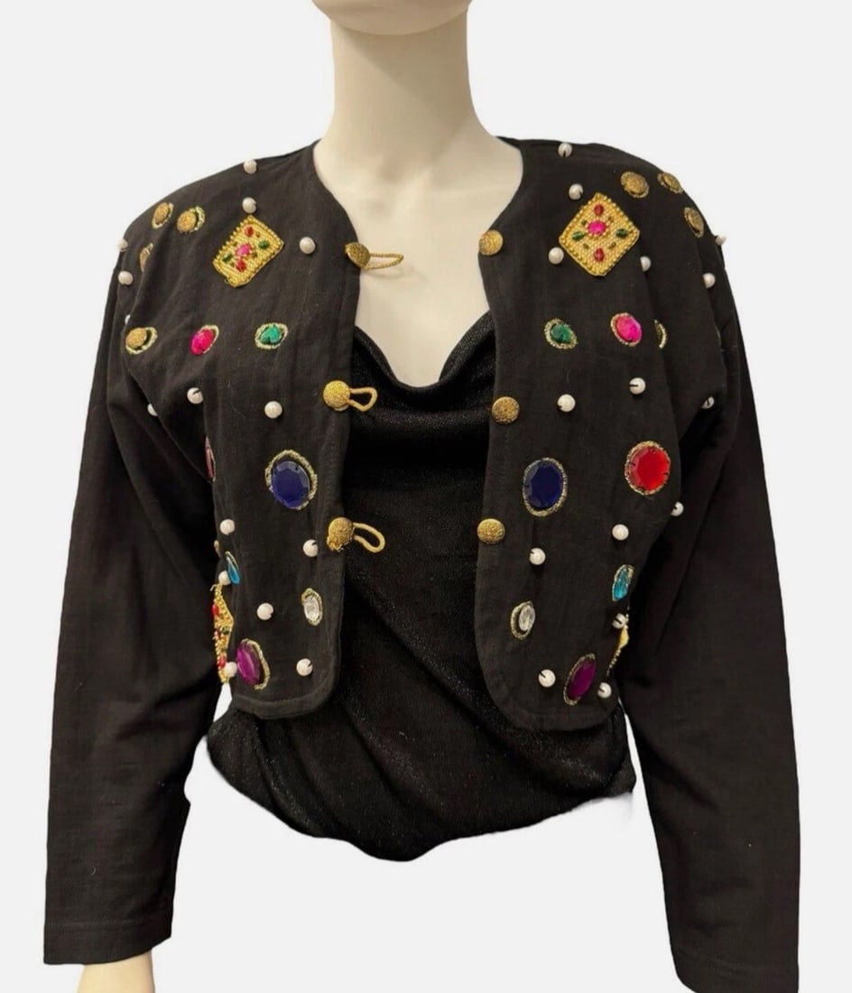 Pre-Owned Women’s Jou Jou Black w/ Embellished Jewels Bolero Jacket - Size S (1 of 3)