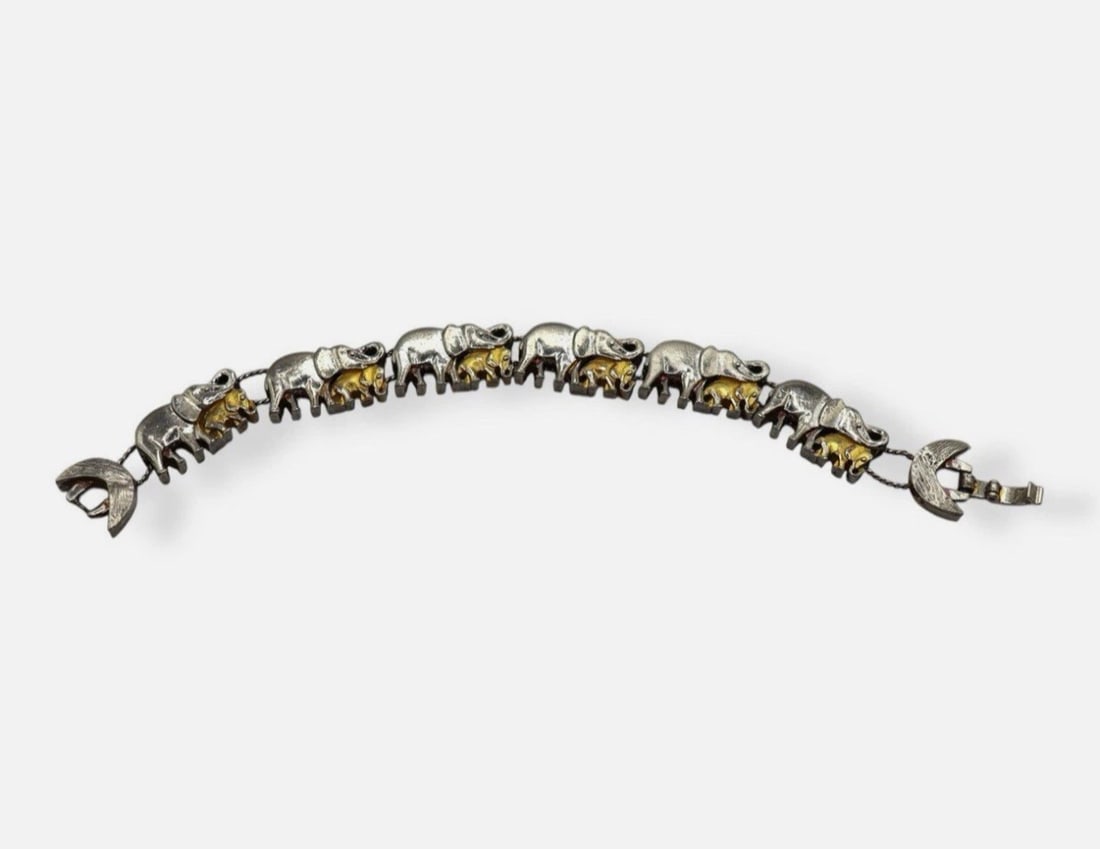 Vintage Silver & Gold Tone Elephant Link Bracelet (1 of 2)