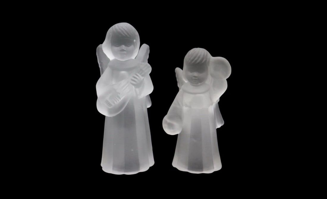 Vintage Pair Of Enesco Frosted Glass Musical Angel Candleholders (1 of 3)