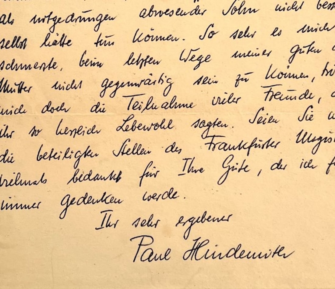 Hindemith, Composer & "Absent Son," Cannot Attend Mother’s Funeral (1 of 2)
