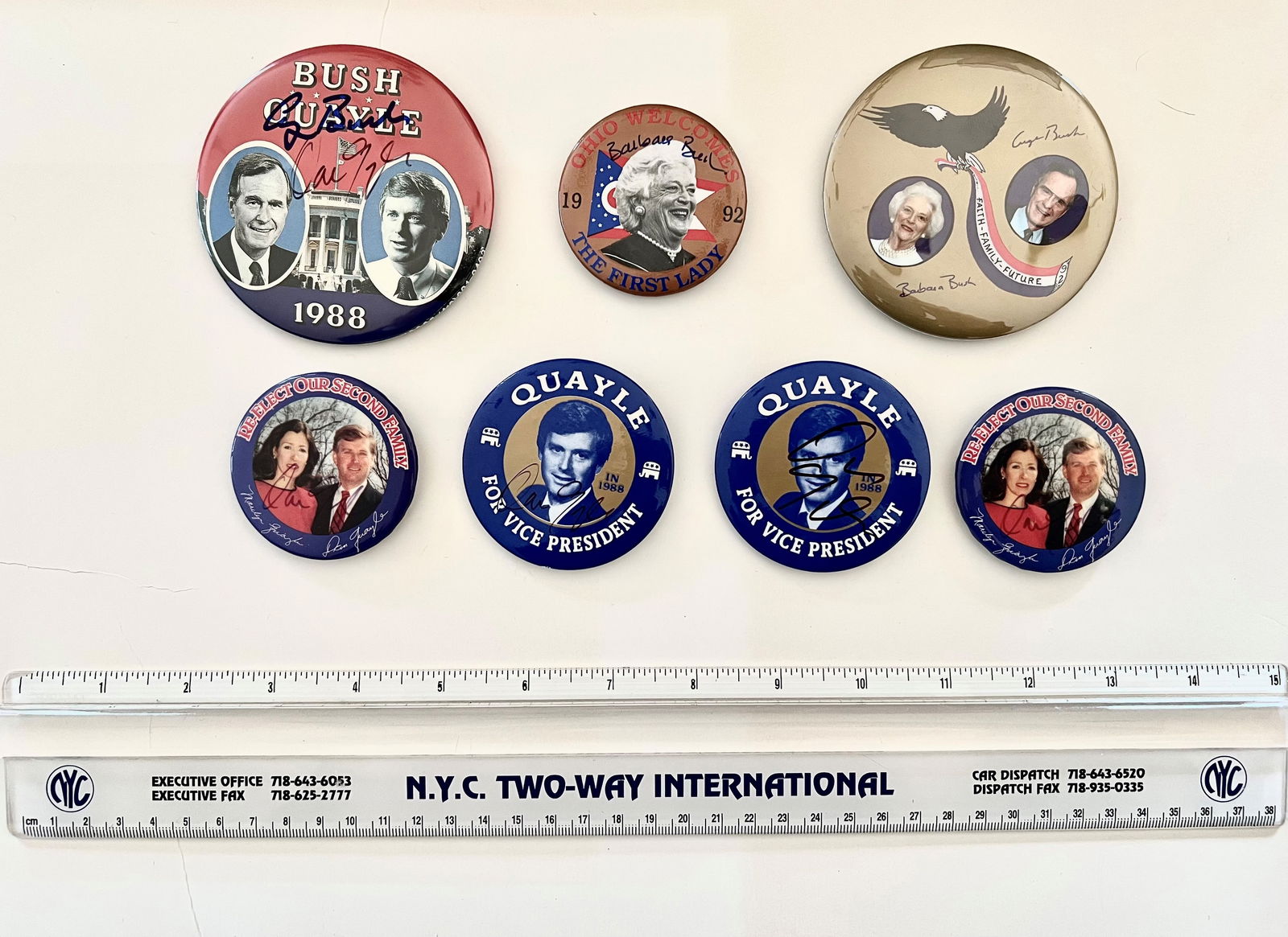 Signed George H. W. Bush Presidential Campaign Buttons (1 of 1)