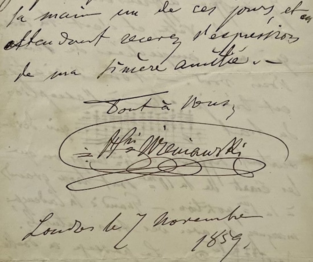Excellent Wieniawski ALS with Two Musical Quotations (1 of 3)