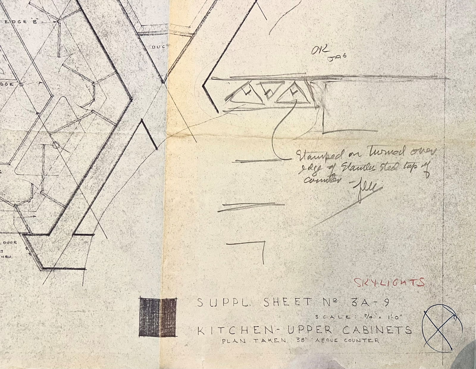 Signed Frank Lloyd Wright Architectural Plan and Drawings for the Gillin House in Dallas: WRIGHT, FRANK LLOYD. (1869-1959). Architect and chief theorist and practitioner of the Prairie School of design; America’s greatest and most influential architect. Signed architectural plan. (“FLW