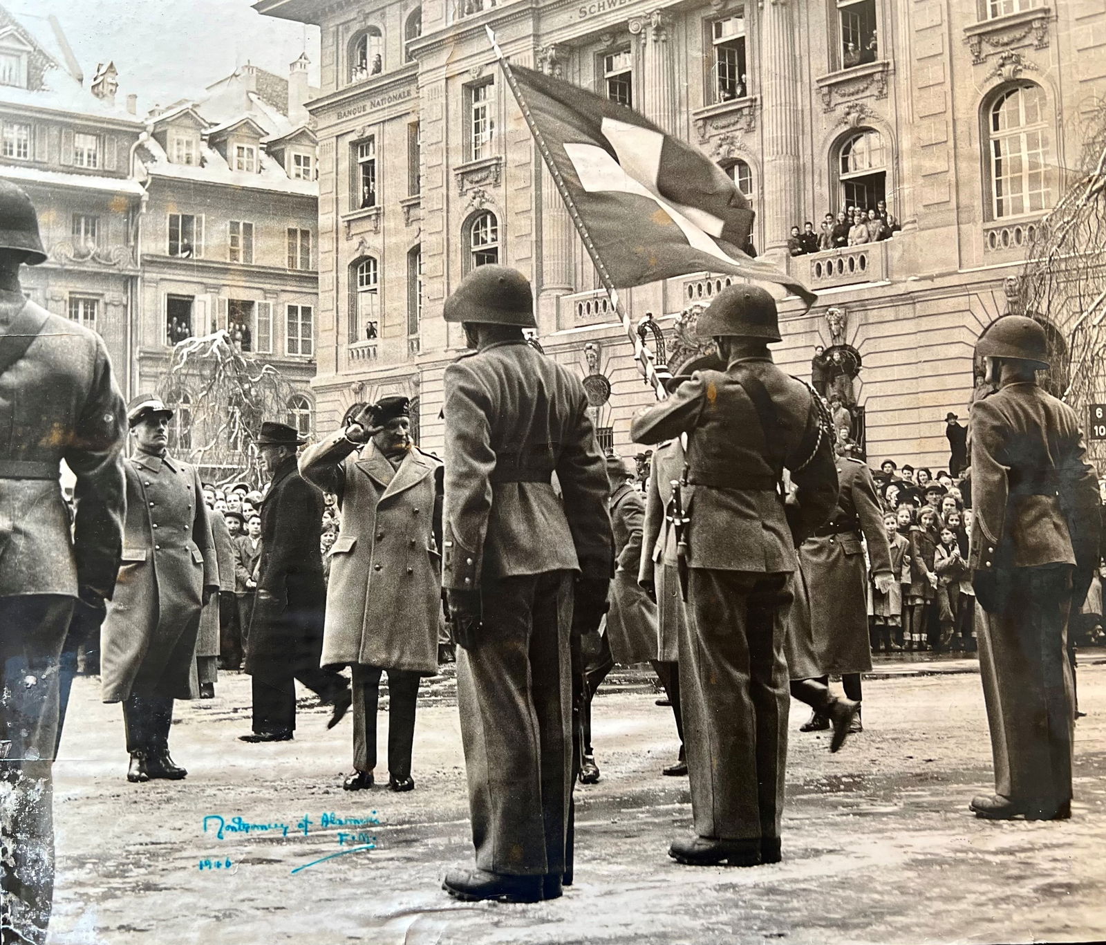 Folio-Sized SP of Montgomery Inspecting Troops in Switzerland (1 of 1)