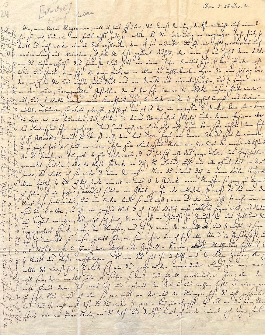 Magnificent Musical ALS by 21-year-old Mendelssohn from Rome Mentioning Many of his Famous Works (1 of 3)