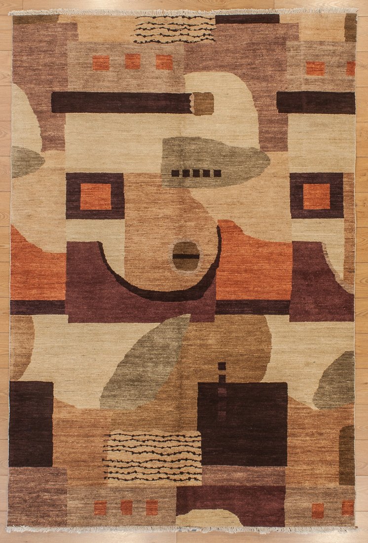 Abstract Vegetable Dye Hand Spun Wool Hand Knotted Rug 6.3 x 9.3 (1 of 8)