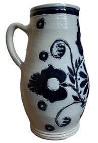 Vintage Williamsburg Salt Glazed Salt Glazed Pottery Pitcher Jug Cobalt Blue Pottery Pitcher