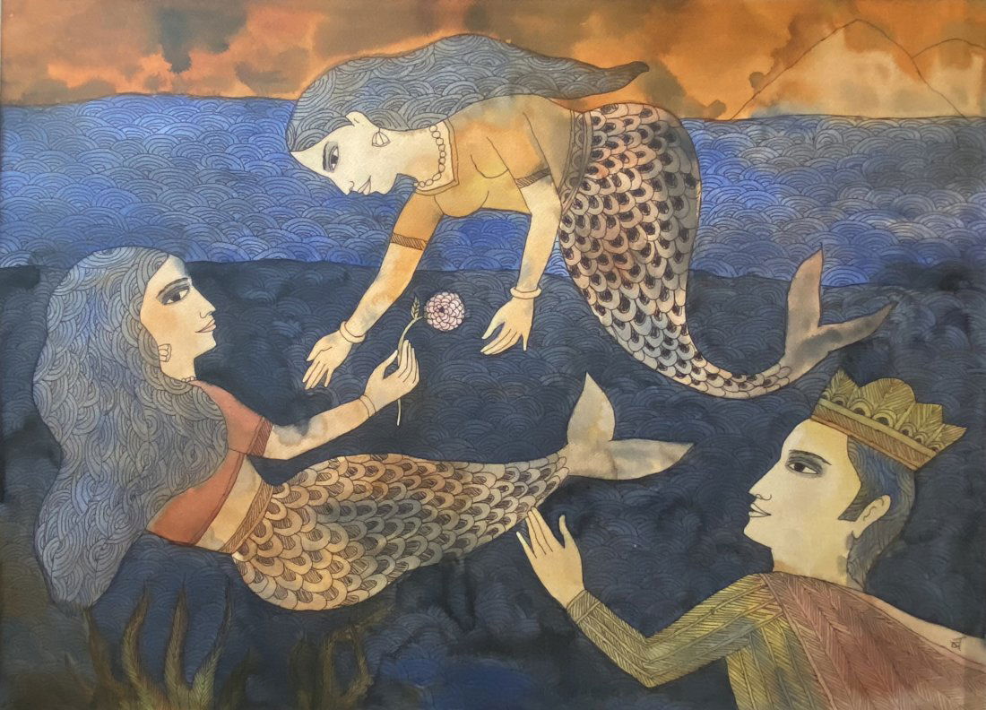 BADRI NARAYAN (1929 - 2013): Untitled Watercolour on Paper Initialled in Devanagari lower right; Signed in English & dated '7th Apr. 2006' verso Dimension: 22 x 30 in