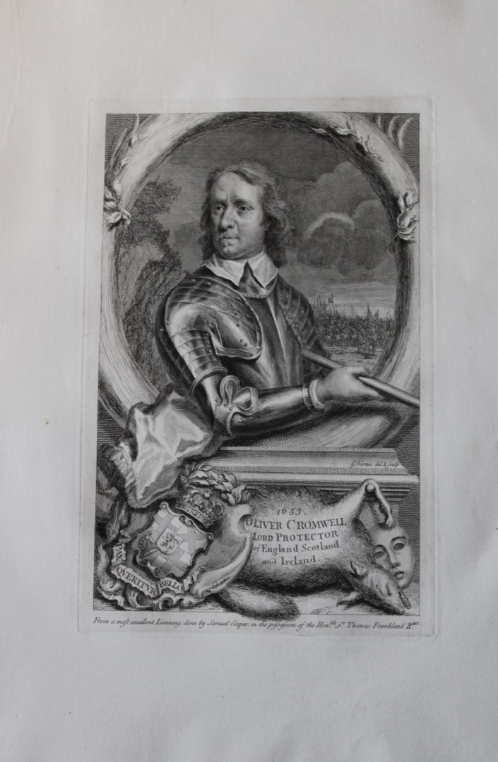 Rare folio engraving of Oliver Cromwell by Vertue 1736 (1 of 2)