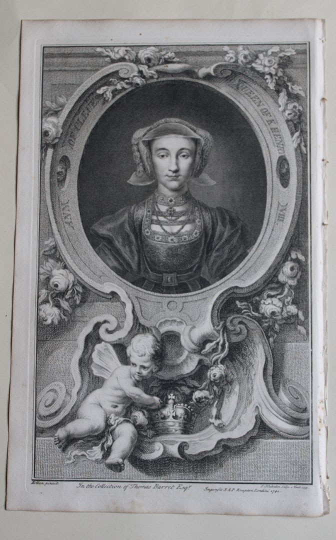 Queen Anne of Cleves by Houbraken 1747: This rare engraving of Queen Anne of Cleves is from The Heads of Illustrious Persons of Great Britain by Thomas Birch. Printed by John Knapton 1747, London. The engravings were by Jacobus Houbraken an
