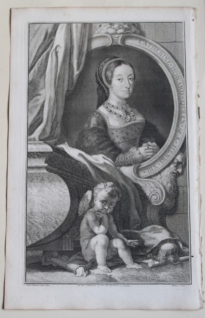 Queen Catharine Howard by Houbraken 1747: This engraving of Queen Catharine Howard is from The Heads of Illustrious Persons of Great Britain by Thomas Birch. Printed by John Knapton 1747, London. The engravings were by Jacobus Houbraken and G