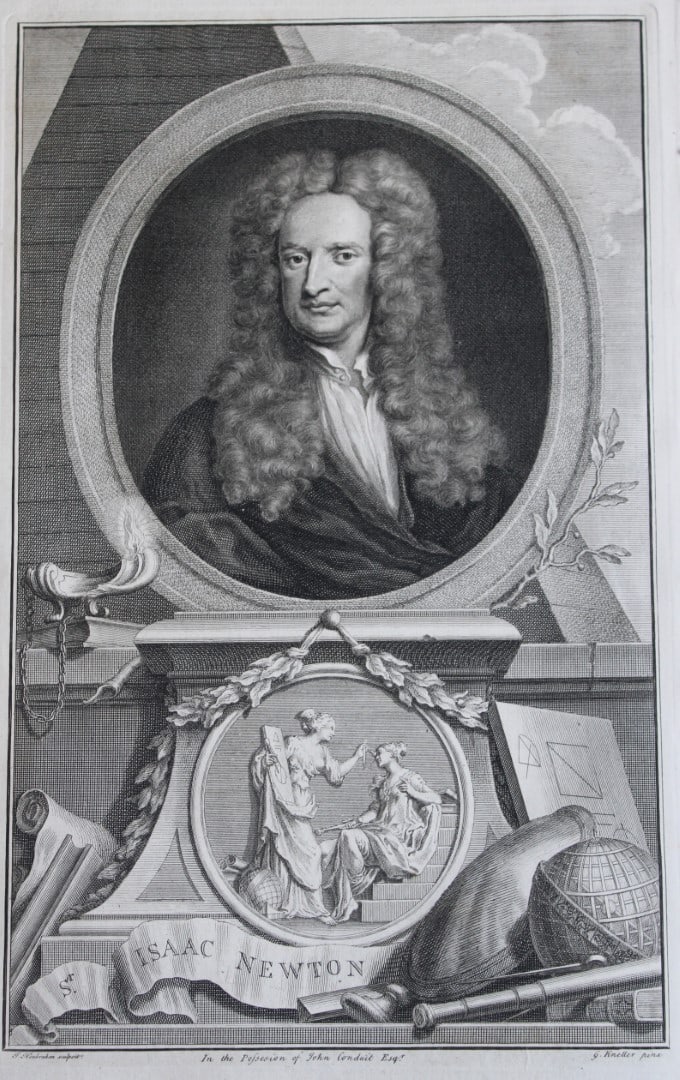 Sir Isaac Newton by Houbraken 1747: This engraving of Sir Isaac Newton is from The Heads of Illustrious Persons of Great Britain by Thomas Birch. Printed by John Knapton 1747, London. The engravings were by Jacobus Houbraken and George
