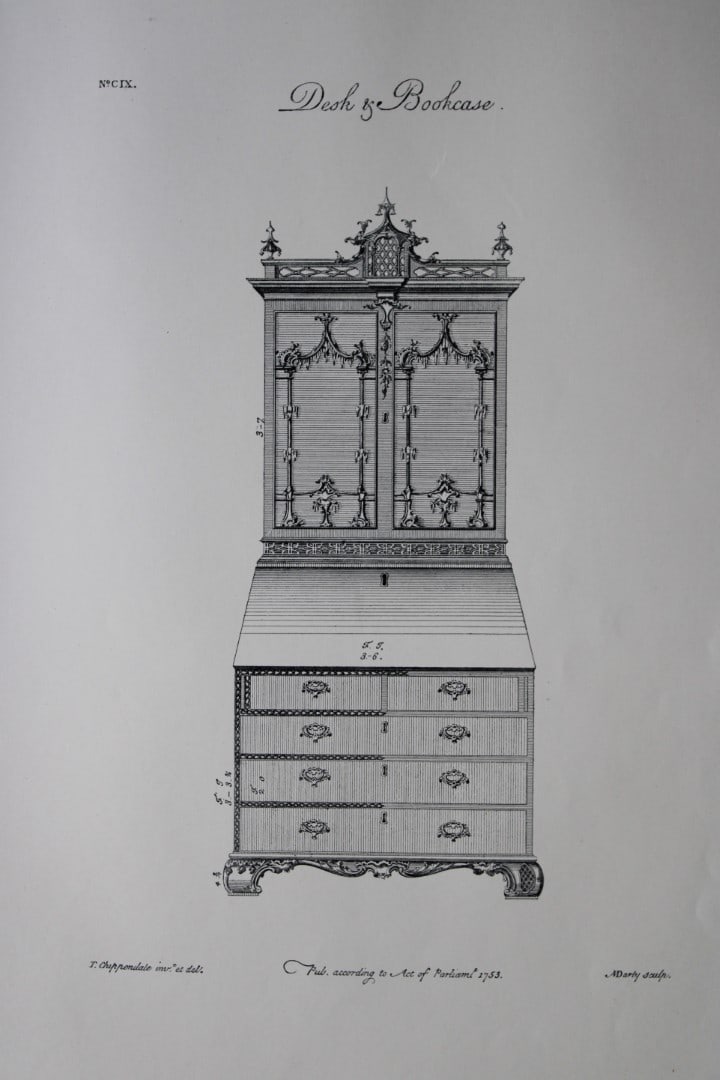 Desk & Bookcase by Thomas Chippendale 1762: This engraving illustrates Desk & Bookcase and is from the third edition of The Gentleman and Cabinet-Maker's Director: being a large collection of the most elegant and useful designs of household fur
