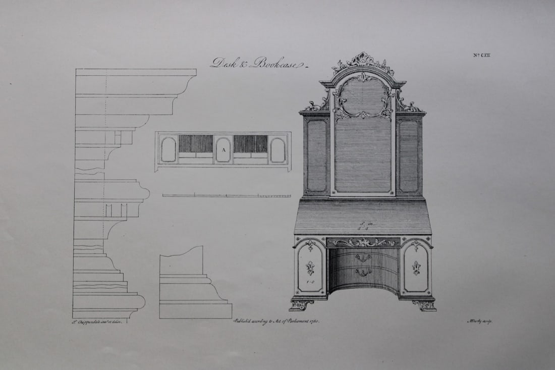 Desk & Bookcase by Thomas Chippendale 1762: This engraving illustrates Desk & Bookcase and is from the third edition of The Gentleman and Cabinet-Maker's Director: being a large collection of the most elegant and useful designs of household fur