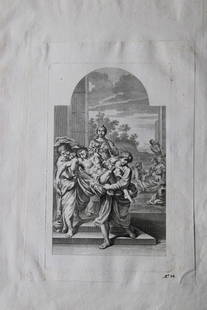 Rare engraving from school of Lodovico Carracci 1776: This rare copper engraving is from Il Claustro di S. Michele in Bosco di Bologna dipinto dal famoso Lodovico Carracci e da altri Eccellenti Maestri usciti Dalla Sua Scuola descritto ed illustrato da G