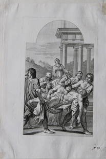 Rare engraving from school of Lodovico Carracci 1776: This rare copper engraving is from Il Claustro di S. Michele in Bosco di Bologna dipinto dal famoso Lodovico Carracci e da altri Eccellenti Maestri usciti Dalla Sua Scuola descritto ed illustrato da G