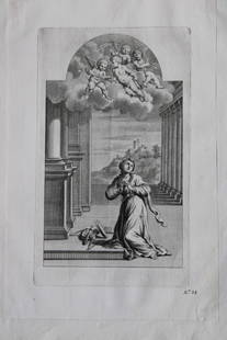 Rare engraving from school of Lodovico Carracci 1776: This rare copper engraving is from Il Claustro di S. Michele in Bosco di Bologna dipinto dal famoso Lodovico Carracci e da altri Eccellenti Maestri usciti Dalla Sua Scuola descritto ed illustrato da G