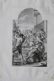 Rare engraving from school of Lodovico Carracci 1776: This rare copper engraving is from Il Claustro di S. Michele in Bosco di Bologna dipinto dal famoso Lodovico Carracci e da altri Eccellenti Maestri usciti Dalla Sua Scuola descritto ed illustrato da G