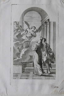 Rare engraving from school of Lodovico Carracci 1776: This rare copper engraving is from Il Claustro di S. Michele in Bosco di Bologna dipinto dal famoso Lodovico Carracci e da altri Eccellenti Maestri usciti Dalla Sua Scuola descritto ed illustrato da G