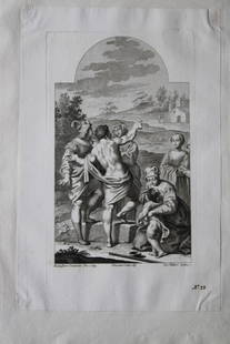 Rare engraving from school of Lodovico Carracci 1776: This rare copper engraving is from Il Claustro di S. Michele in Bosco di Bologna dipinto dal famoso Lodovico Carracci e da altri Eccellenti Maestri usciti Dalla Sua Scuola descritto ed illustrato da G