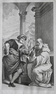 Rare engraving from school of Lodovico Carracci 1776: This rare copper engraving is from Il Claustro di S. Michele in Bosco di Bologna dipinto dal famoso Lodovico Carracci e da altri Eccellenti Maestri usciti Dalla Sua Scuola descritto ed illustrato da G