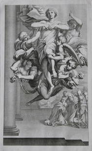 Rare engraving from school of Lodovico Carracci 1776: This rare copper engraving is from Il Claustro di S. Michele in Bosco di Bologna dipinto dal famoso Lodovico Carracci e da altri Eccellenti Maestri usciti Dalla Sua Scuola descritto ed illustrato da G