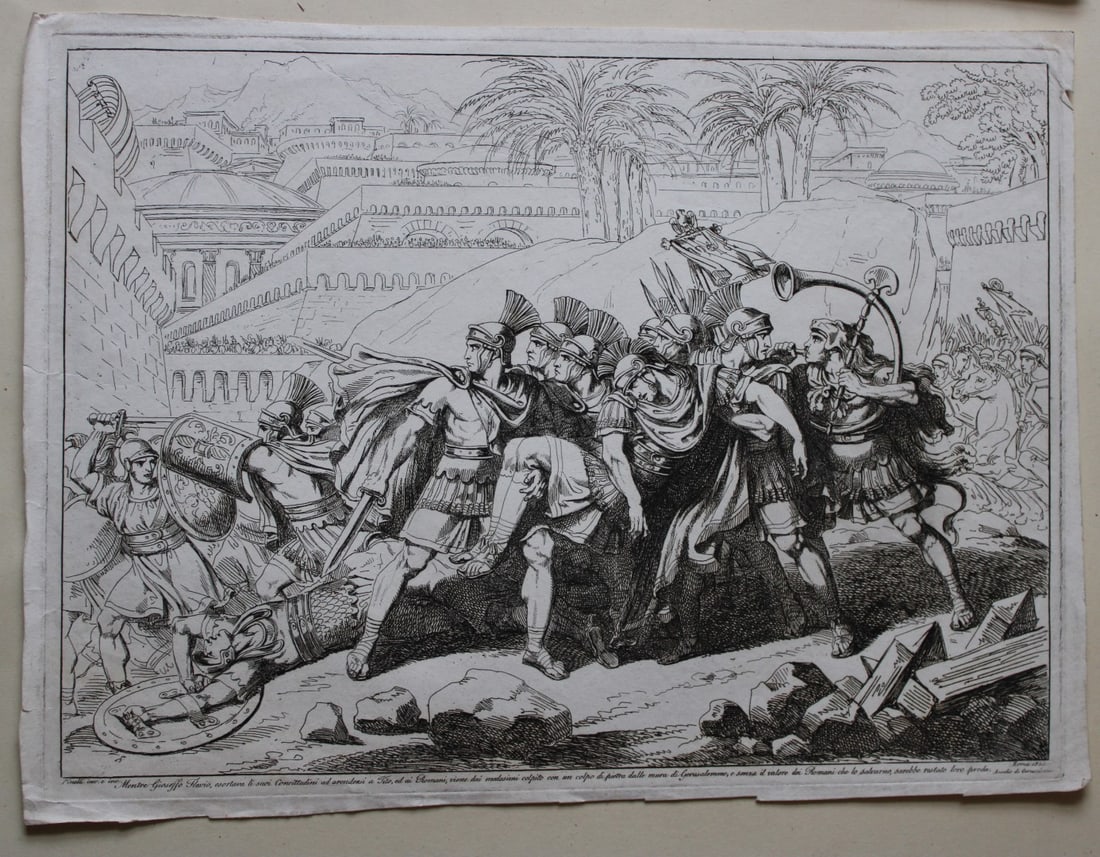 Gioseffo Flavio urges surrender by B Pinelli 1823: This etching is from Istoria Romana (Roman History) by Bartolomeo Pinelli. Published by Presso Vincenzo Poggioli, Rome 1821.The full title of this work is Raccolta di No. 100 Soggetti Li Più Rimarche