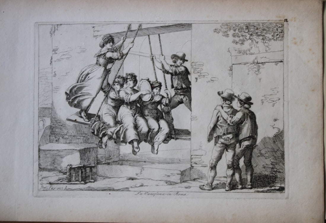 La Canofiena in Roma by B Pinelli 1809: This etching is from Raccolta di Cinquanta Costumi Pittoreschi incisi all acqua forte da Bartolomeo Pinelli Romano. Published by Lorenzo Lazzari, Rome 1809.This plate is entitled: La Canopiena in Roma