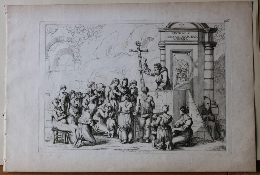 La Predica al Coloseo by B Pinelli 1809: This etching is from Raccolta di Cinquanta Costumi Pittoreschi incisi all acqua forte da Bartolomeo Pinelli Romano. Published by Lorenzo Lazzari, Rome 1809.This plate is entitled: La Predica al Colose