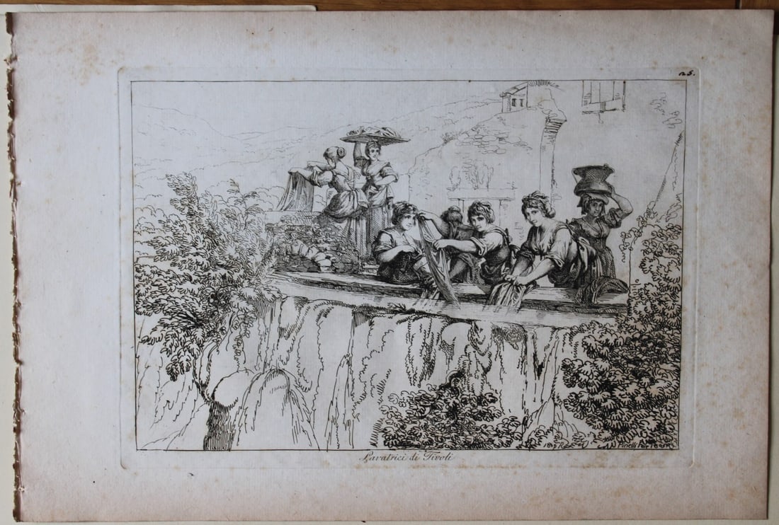 Lavatrice di Tivoli by B Pinelli 1809: This etching is from Raccolta di Cinquanta Costumi Pittoreschi incisi all acqua forte da Bartolomeo Pinelli Romano. Published by Lorenzo Lazzari, Rome 1809.This plate is entitled: Lavatrice di TivoliT