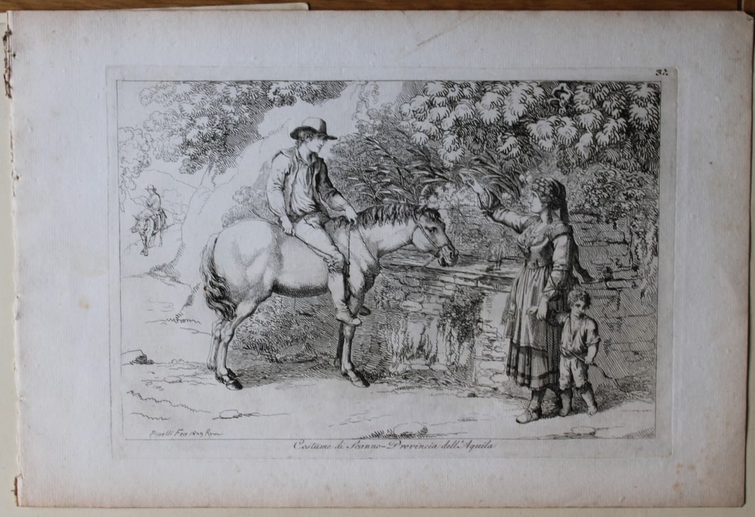 Costumi di Seanno by B Pinelli 1809: This etching is from Raccolta di Cinquanta Costumi Pittoreschi incisi all acqua forte da Bartolomeo Pinelli Romano. Published by Lorenzo Lazzari, Rome 1809.This plate is entitled: Costumi di Seanno, P