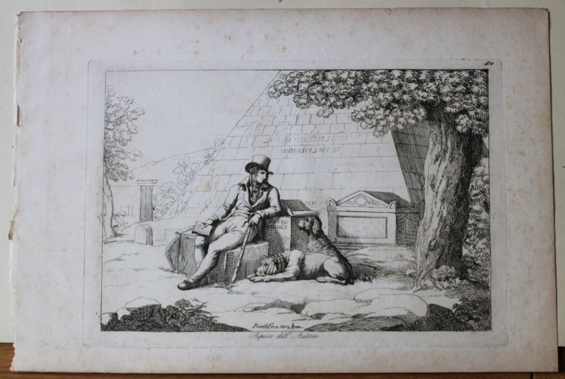 Riposo dell Autore by B Pinelli 1809: This etching is from Raccolta di Cinquanta Costumi Pittoreschi incisi all acqua forte da Bartolomeo Pinelli Romano. Published by Lorenzo Lazzari, Rome 1809.This plate is entitled: Riposo dell AutoreTh