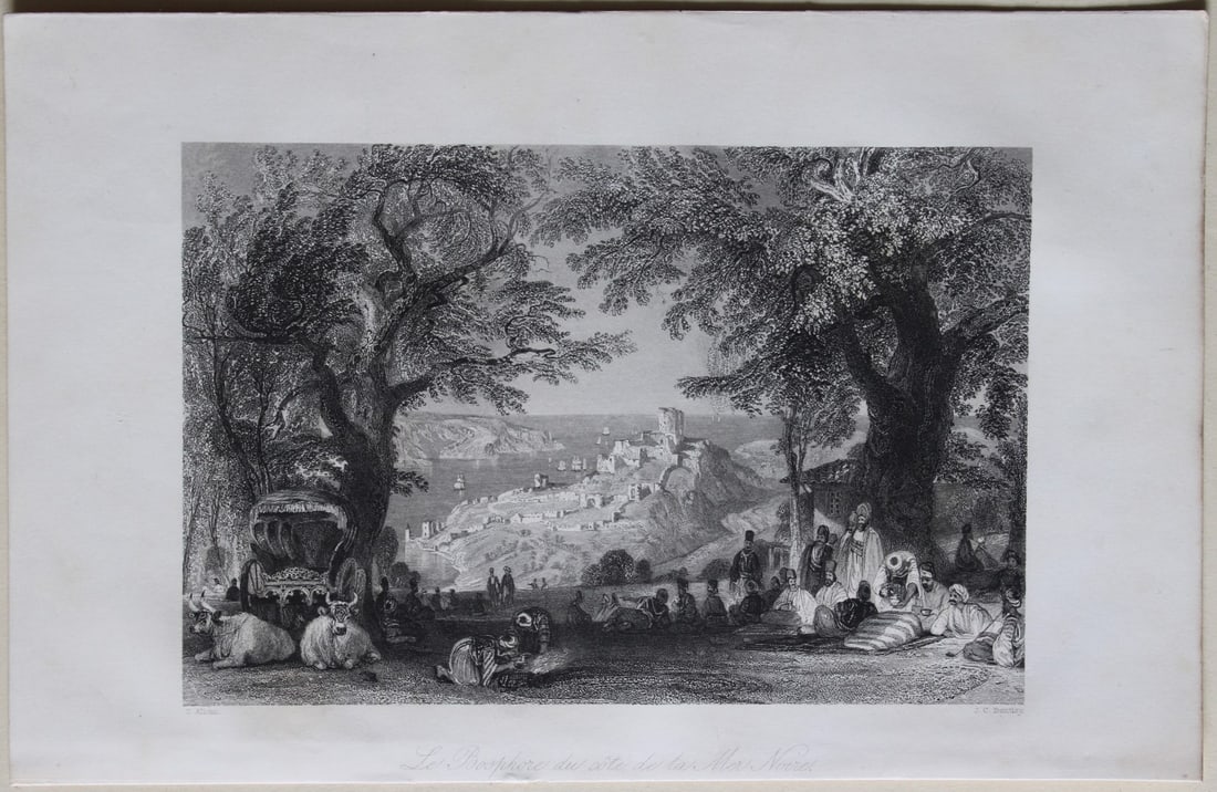 The Bosphorus by T Allom 1855: This engraving is from Histoire de l'Empire Ottoman depuis anciens jusqu’a nos jours (History of the Ottoman Empire from ancient times to the present day) by Theophile Lavallee. Published by Garnier