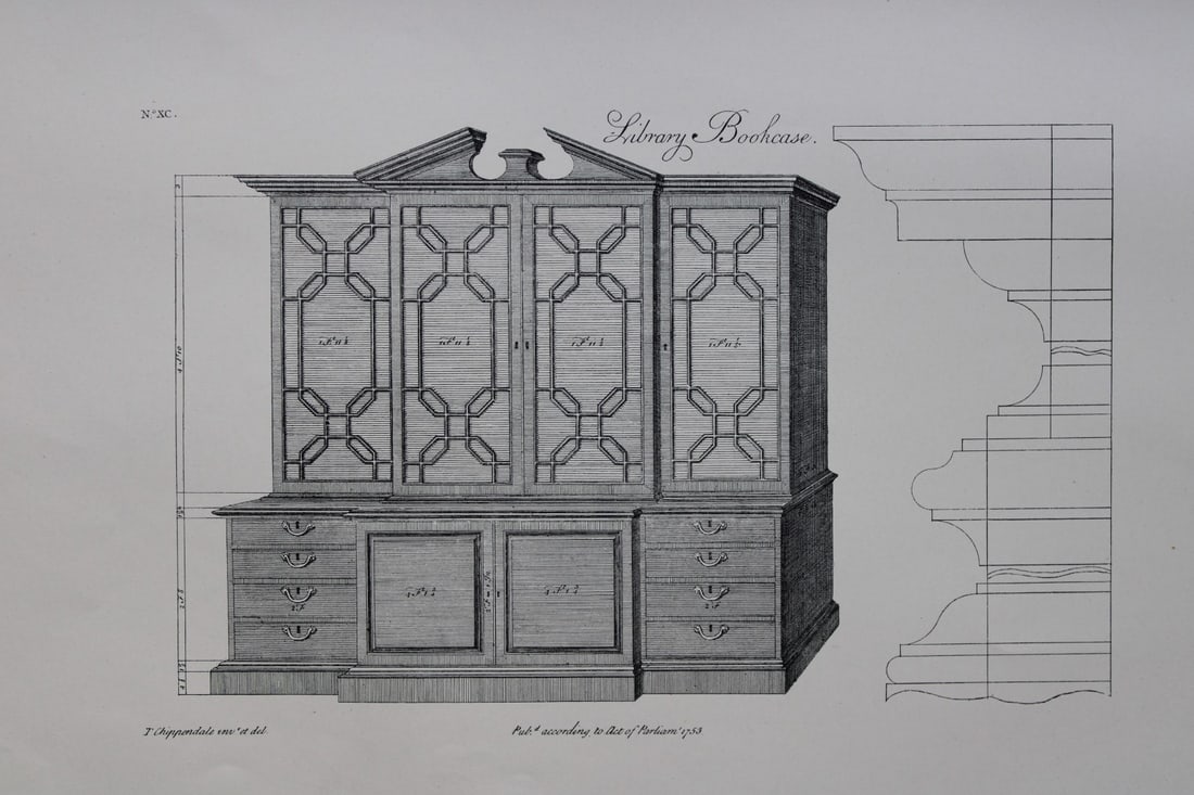 Library Bookcase by Thomas Chippendale 1762: This engraving illustrates Library Bookcase and is from the third edition of The Gentleman and Cabinet-Maker's Director: being a large collection of the most elegant and useful designs of household fu
