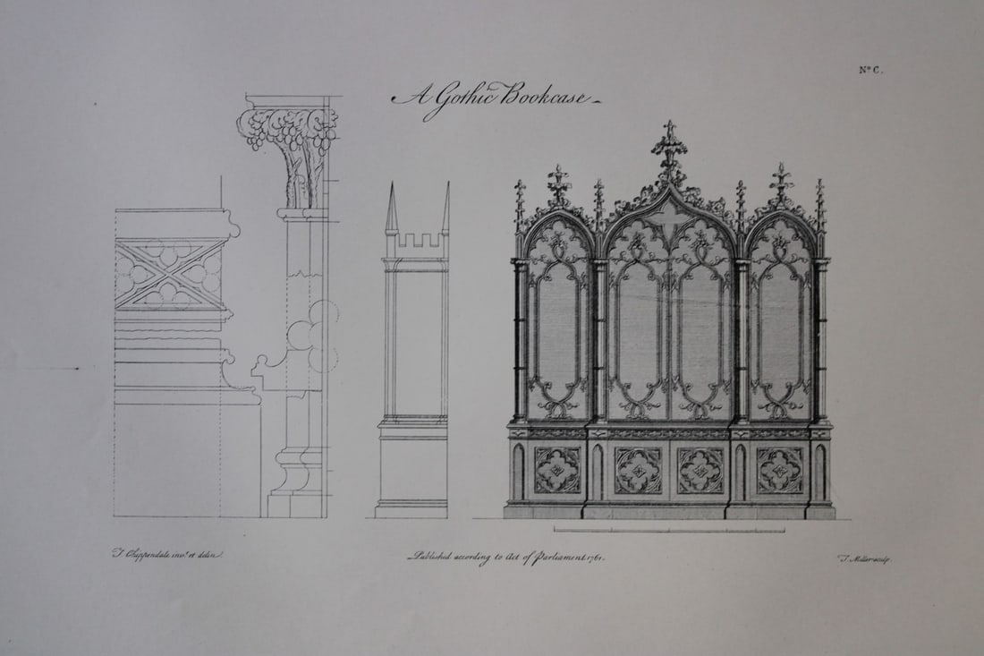 Gothick Bookcase by Thomas Chippendale 1762: This engraving illustrates Gothick Bookcase and is from the third edition of The Gentleman and Cabinet-Maker's Director: being a large collection of the most elegant and useful designs of household fu