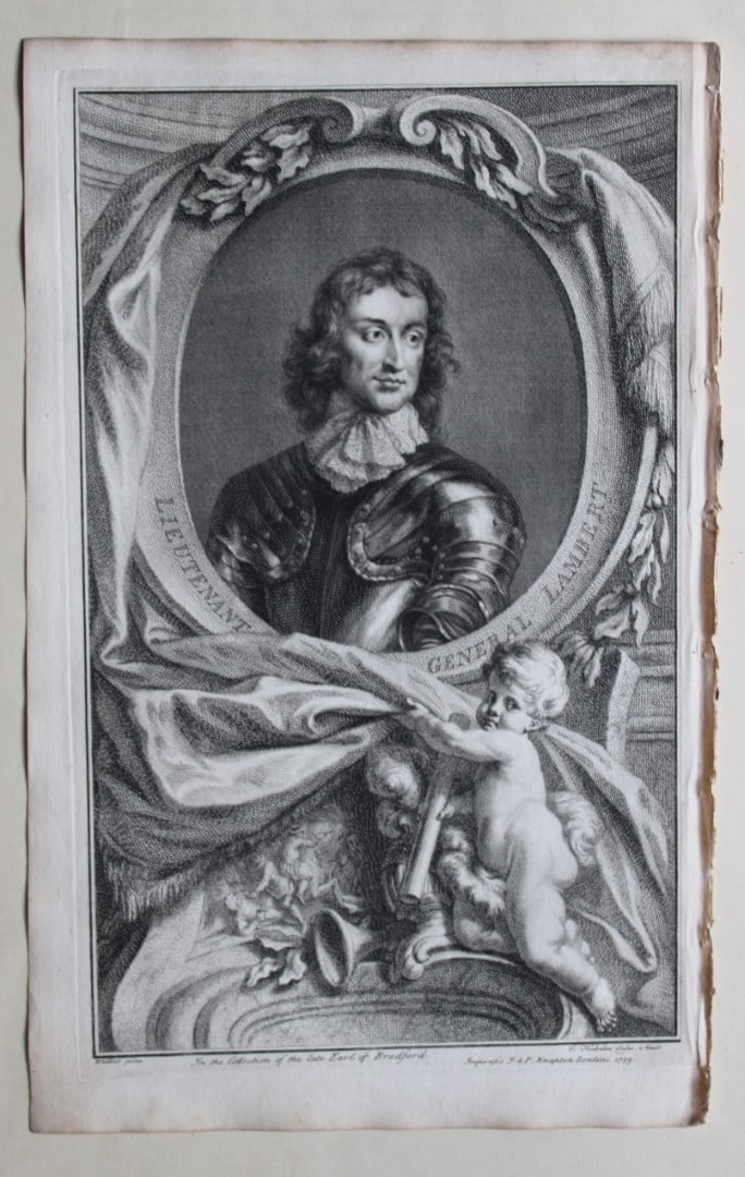 General John Lambert by Houbraken 1747: This engraving of General John Lambert is from The Heads of Illustrious Persons of Great Britain by Thomas Birch. Printed by John Knapton 1747, London. The engravings were by Jacobus Houbraken and Geo