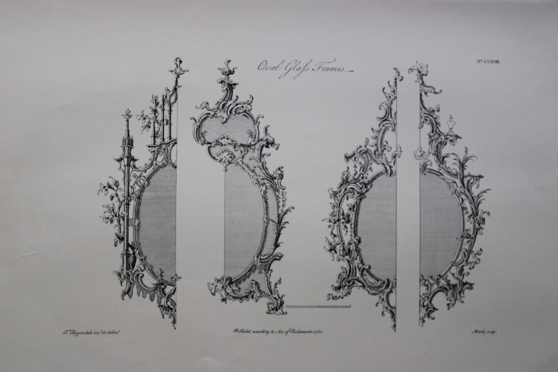 Pierglass Frame by Thomas Chippendale 1762: This copperplate engraving is from the third edition of The Gentleman and Cabinet-Maker's Director: being a large collection of the most elegant and useful designs of household furniture, in the most