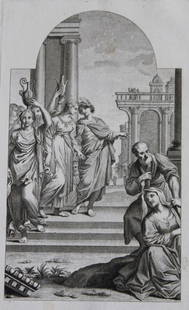 Rare engraving from school of Lodovico Carracci 1776: This rare copper engraving is from Il Claustro di S. Michele in Bosco di Bologna dipinto dal famoso Lodovico Carracci e da altri Eccellenti Maestri usciti Dalla Sua Scuola descritto ed illustrato da G