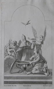 Rare engraving from school of Lodovico Carracci 1776: This rare copper engraving is from Il Claustro di S. Michele in Bosco di Bologna dipinto dal famoso Lodovico Carracci e da altri Eccellenti Maestri usciti Dalla Sua Scuola descritto ed illustrato da G