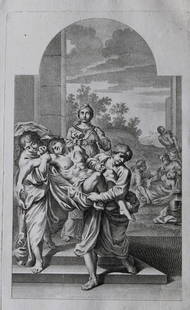 Rare engraving from school of Lodovico Carracci 1776: This rare copper engraving is from Il Claustro di S. Michele in Bosco di Bologna dipinto dal famoso Lodovico Carracci e da altri Eccellenti Maestri usciti Dalla Sua Scuola descritto ed illustrato da G