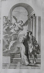 Rare engraving from school of Lodovico Carracci 1776: This rare copper engraving is from Il Claustro di S. Michele in Bosco di Bologna dipinto dal famoso Lodovico Carracci e da altri Eccellenti Maestri usciti Dalla Sua Scuola descritto ed illustrato da G