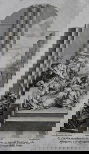 Lodovico Carracci - 2 engravings from St. Michele Bologna 1776: These rare copper engravings are from Il Claustro di S. Michele in Bosco di Bologna dipinto dal famoso Lodovico Carracci e da altri Eccellenti Maestri usciti Dalla Sua Scuola descritto ed illustrato d