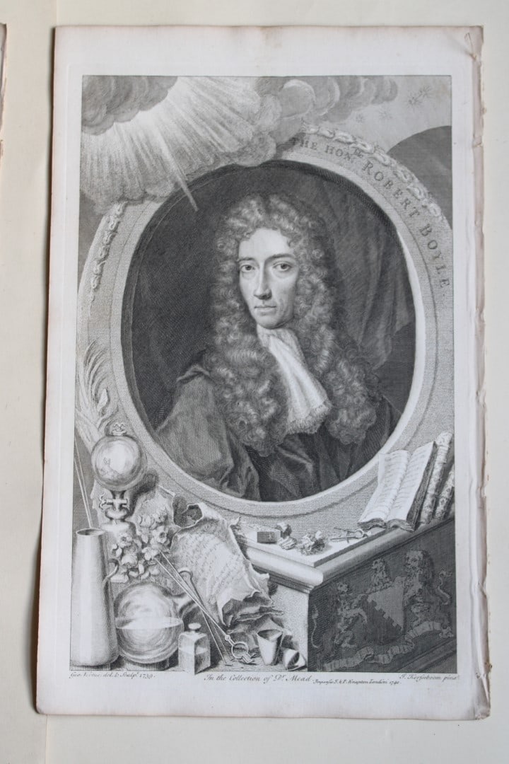 George Vertue - Rare engraving of Hon. Robert Boyle 1747: These engravings are from The Heads of Illustrious Persons of Great Britain by Thomas Birch. Printed by John Knapton 1747, London.The engravings were either by Jacobus Houbraken and George Vertue afte