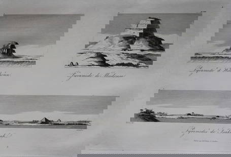 Baron Dominique Vivant Denon - View of the Pyramid of Ellaoun 1807: This engraving of Vue de la Pyramide d'Ellaoun is plate 8 from the Voyage dans la Basse et la Haute-Egypte pendant les campagnes du General Bonaparte by Dominique Vivant Denon. Published by Samuel Bag